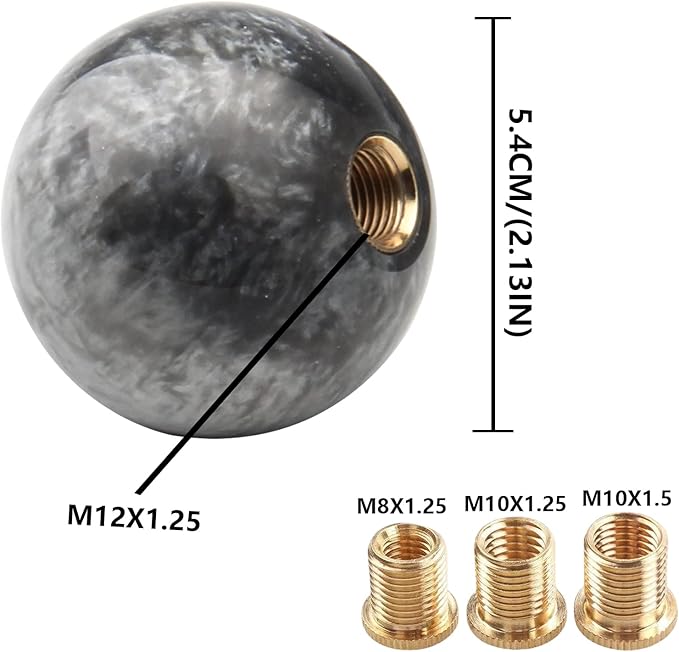 Round Ball Shift Knob Universal Marble Style Gear Shift Knob 5 6 Speed for Manual Automatic Vehicles with Adapters (Gray)