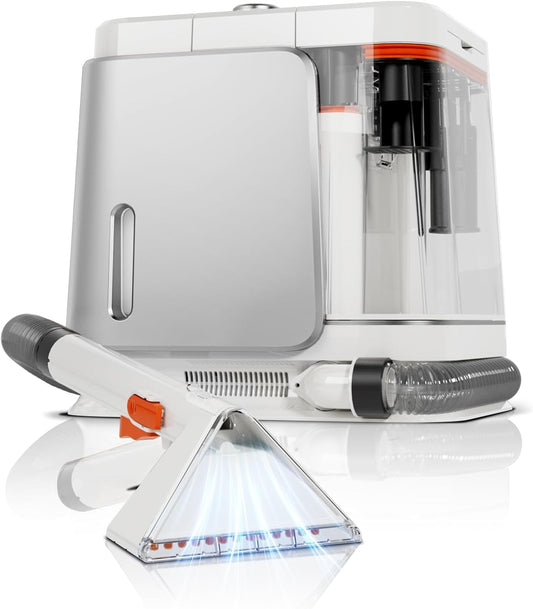 Portable Carphcleaner & Upholstery Cleaner Machine - Multi-Surface Carpet Shampooer with Powerful Suction, Handheld Spot Cleaner for Pets, Stains, Auto Detailing, Furniture, Couch, Car Seats (Silver)