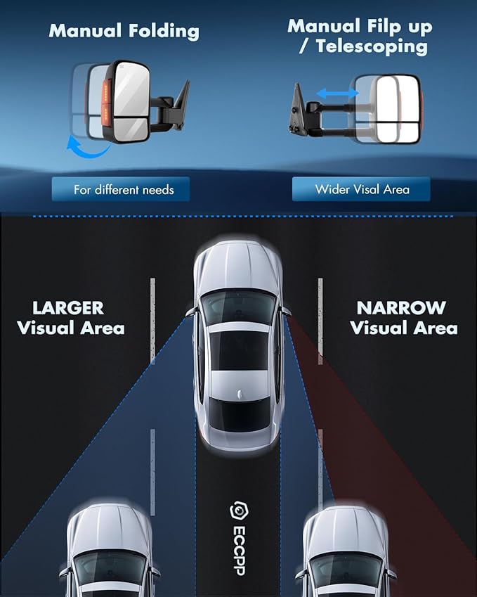 ECCPP Towing Mirrors Pair Set Replacement fit for 2003-06 for Chevy Silverado 1500 2500 HD 3500 Suburban 1500 2500 Tahoe for GMC Sierra Yukon Power Heated Signal Black Manual Telescoping Tow Mirrors