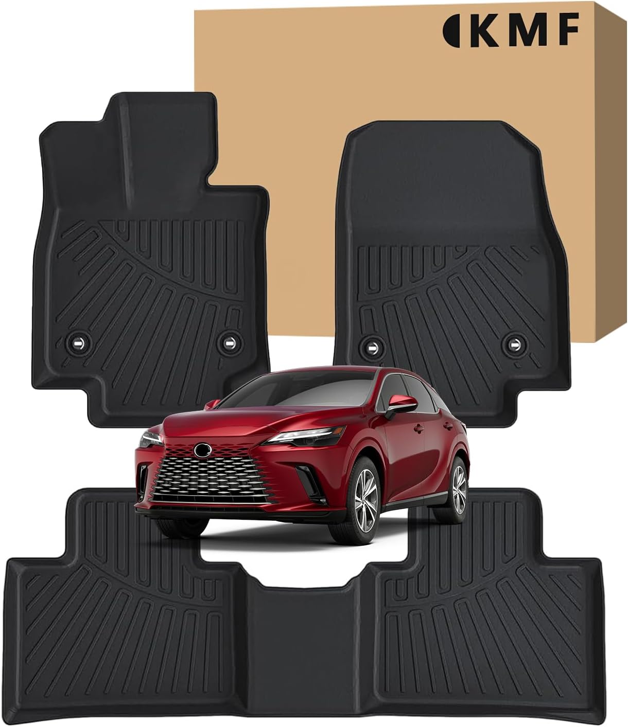 KMF Custom Fit Floor Mats for Lexus RX 2025 2024 2023 Accessories RX350 RX350h RX500h (NOT RX450h+ PHEV), All Weather TPE Waterproof Car Floor Liners,Front Rear 2 Row, Anti-Slip Deep Grooves Car Mats