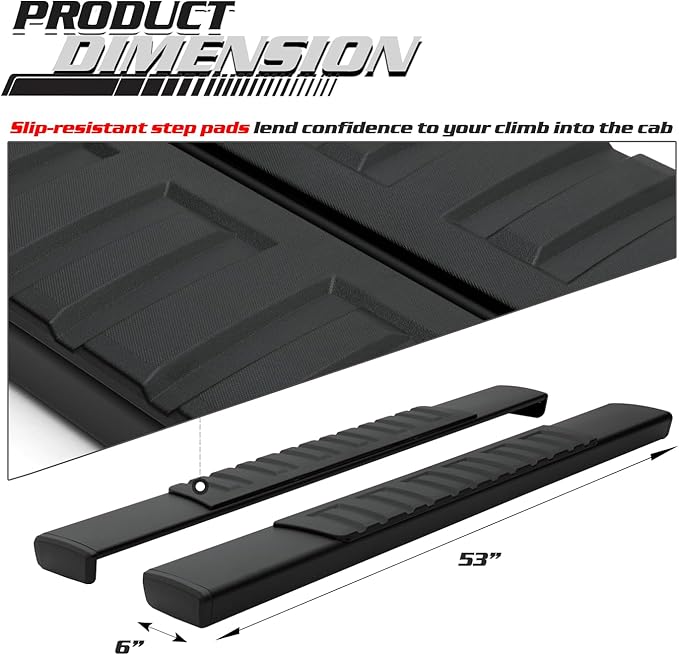 M-Auto 6" Running Boards Side Step Bars Compatible with 2019-2025 Chevy Silverado GMC Sierra 1500 2500HD 3500HD Regular Cab, Aluminum Side Step Nerf Bars, Powdercoated Black