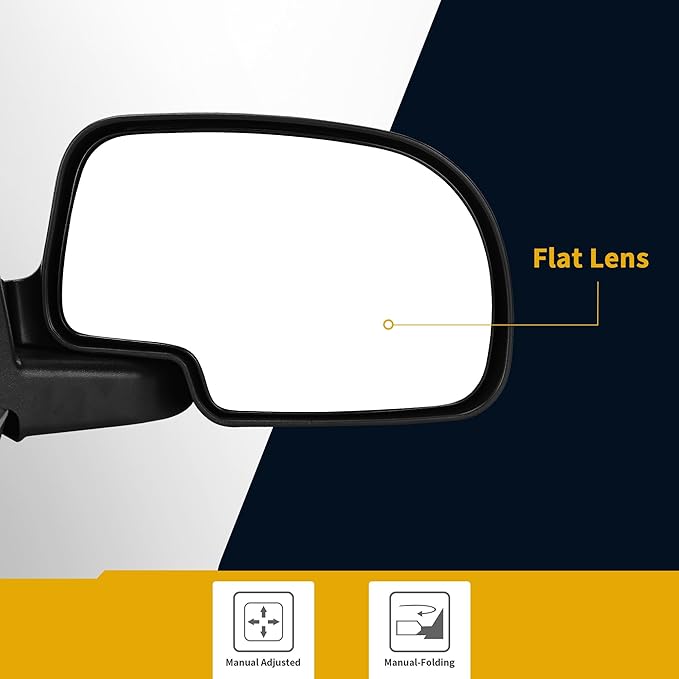 DWVO Right Passenger Side Manual Folding Towing Mirror for 1999-2006 Chevy Silverado, GMC Sierra, Tahoe, Suburban, Yukon XL, Denali, Avalanche Classic, Adjustable Tow Side Mirror Accessory, Black