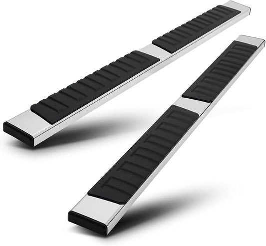 M-Auto 6.75" Running Boards Side Step Bars Compatible with 2019-2025 Chevy Silverado GMC Sierra 1500 2500HD 3500HD Extended Cab, Stainless Steel Side Step Nerf Bars, Polished Chrome