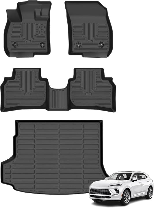 Floor Mats & Cargo Liner for Buick Envision 2021-2025 All Weather Automotive TPE Set Anti-Slip Waterproof Floor Liners Accessories (Car Mats+Trunk Mat) Black