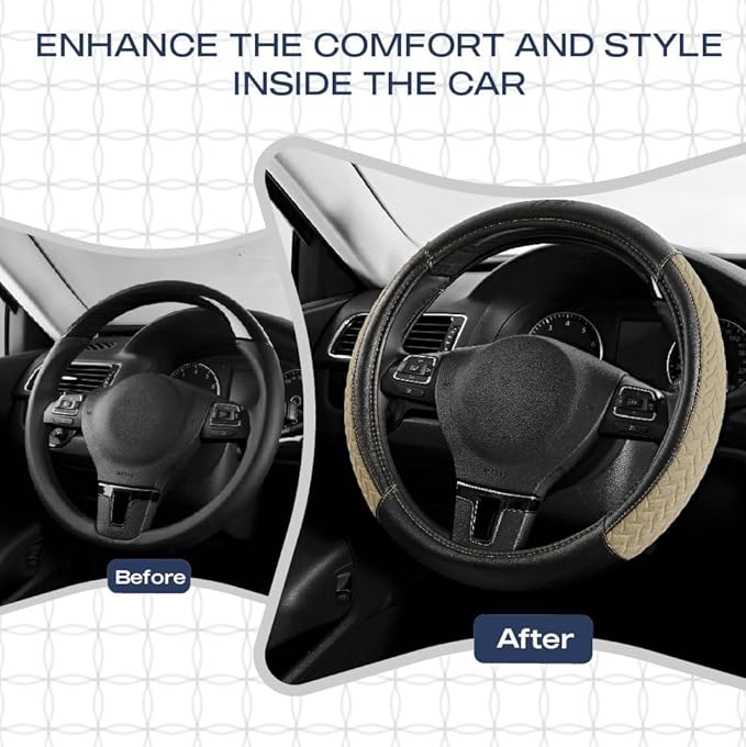 Skechers Steering Wheel Cover,Max Cushioning Leather Steering Wheel Cover Universal Fit 14" 1/2-15" Car Wheel Protector for Men Women Fit Suvs,Vans,Sedans,Car,Trucks,Beige