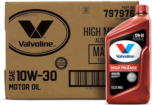 Valvoline High Mileage with MaxLife Technology 10W-30 Synthetic Blend Motor Oil 1 Quart (Pack of 6)