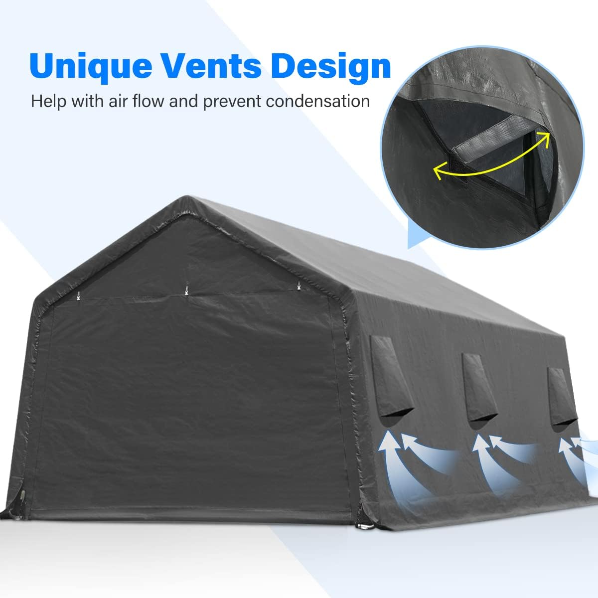 ADVANCE OUTDOOR 13x20 ft Garage Tent Carports with 2 Roll up Doors & Vents Outdoor Portable Storage Shelter for Vehicle Truck Boat Anti-UV Snow Resistant Waterproof, Gray