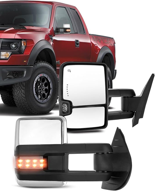 ECCPP fit for Chevy Towing Mirrors for GMC Power Heated LED Turn Arrow Signal Reverse Light Tow Mirrors for 2008-2013 for Chevy for Silverado for GMC for Sierra 2007 for Silverado New Body Style