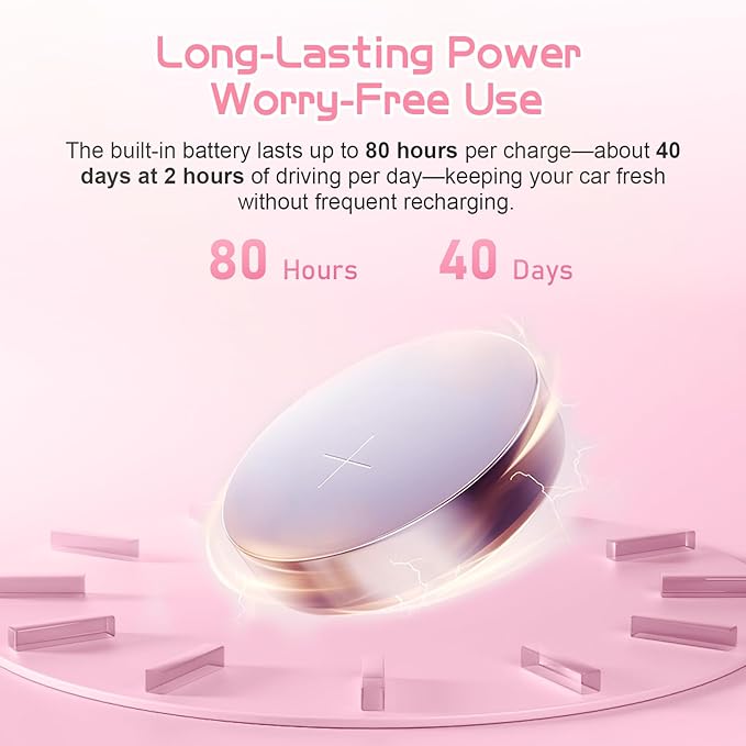 Pink Rabbit Design Car Air Freshener with LED Lights & 4 Scented Pads – Light Fragrance, Decorative Auto Accessories