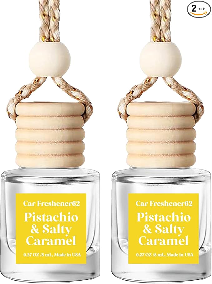 HoogaLife Car Air Freshener Diffuser 2 Pack Hanging Pistachio Salty Caramel Car Air Freshener for Women 45+ days Long Lasting Fragrance Made in USA (P62)