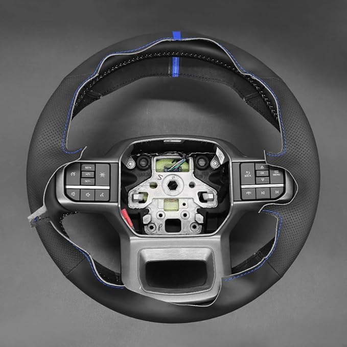 MEWANT Hand Sew Black Artificial Leather Steering Wheel Cover for Ford F150 Lightning F350 F450 Expedition 2022-2024