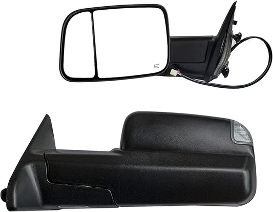 BOOLEE Towing Mirrors Power Heated Compatible with 2009-2018 Dodge Ram 1500 2500 3500 Turn Signal Lamp Puddle Light Temperature Sensor Pickup Truck Tow Mirrors Black