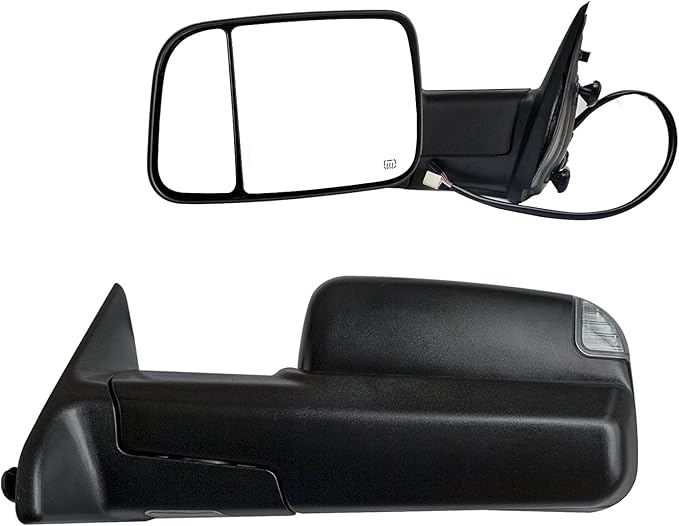 BOOLEE Towing Mirrors Compatible with 2009-2018 Dodge Ram 1500 2500 3500 with Turn Signal Lamp Puddle Light Temperature Sensor Power Heated Pickup Truck Tow Mirrors Black