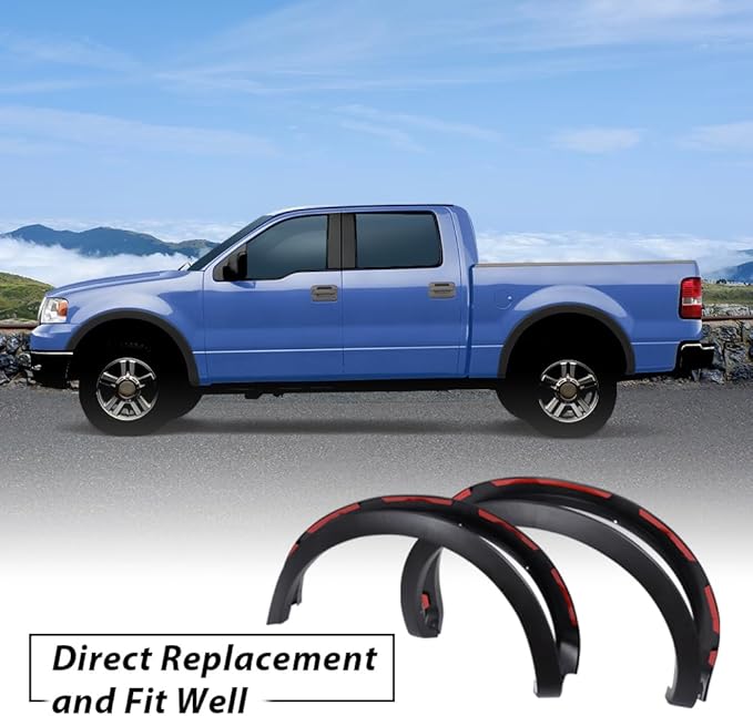 4PCS Fender Flares Fit Ford F150 Style Side Models with 5'5", 6'5", 8' Beds 2004-2008/2006-2008 Lincoln Mark LT with 5'5", 6'5" Beds Wheel Trim Accessories Textured 5L3Z16005BA