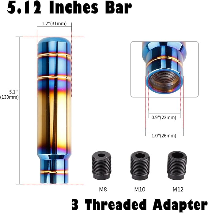 BARTOO Aluminum Alloy Heavy Weighted Shifter Knob, 5" Auto Gear Shift Knob, Car Gear Lever Stick Shifter Handle,with 3 Threaded Adapters M8 M10 M12,Fit Most Automatic Manual Vehicle(Gold Plated)