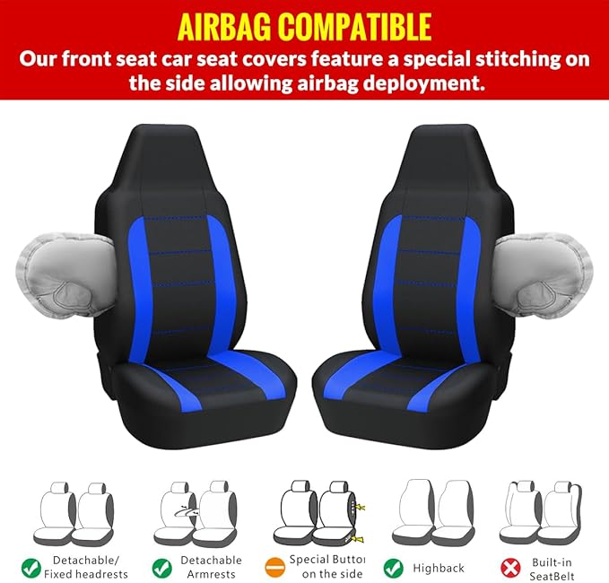 AUTOYOUTH Auto Car Front Seat Covers Bucket Seat Cover Airbag Compatible Auto Parts Motor Trend Car Accessories Universal Fit for Sedan Truck - Blue