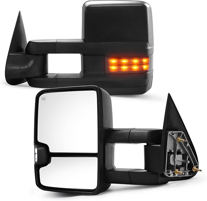 Towing Mirrors Replacement Fit for 2003-2007 Chevy Silverado for GMC Sierra 1500 2500 HD 3500 (2007 only for Classic Model) Black Power Heated Smoked Turn Signal Clearance Lamp Pair LH RH