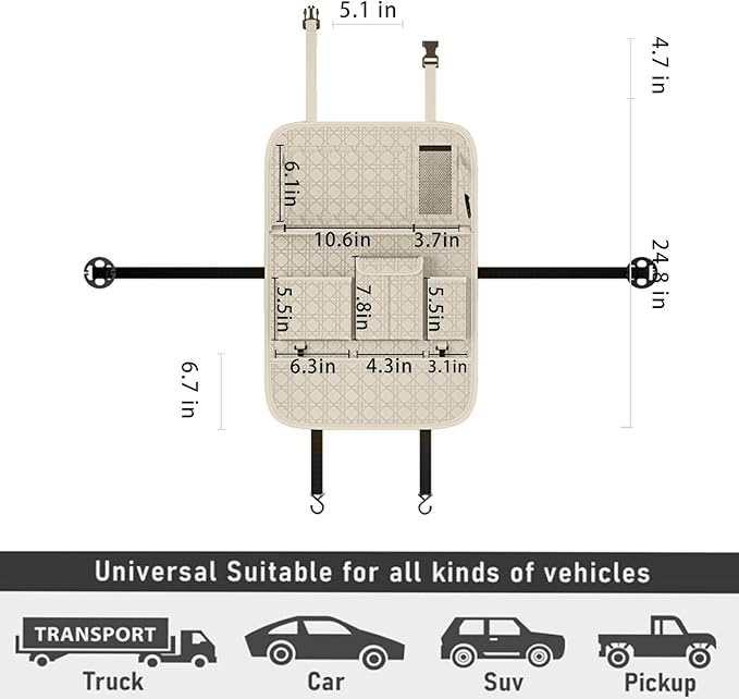 GMQ Backseat Car Organizer 1 Pack, Car Back Seat Organizers with Tray,Multifunctional Car Seat Back Organizer with Foldable Tablet Holder (Beige, 1 PC)