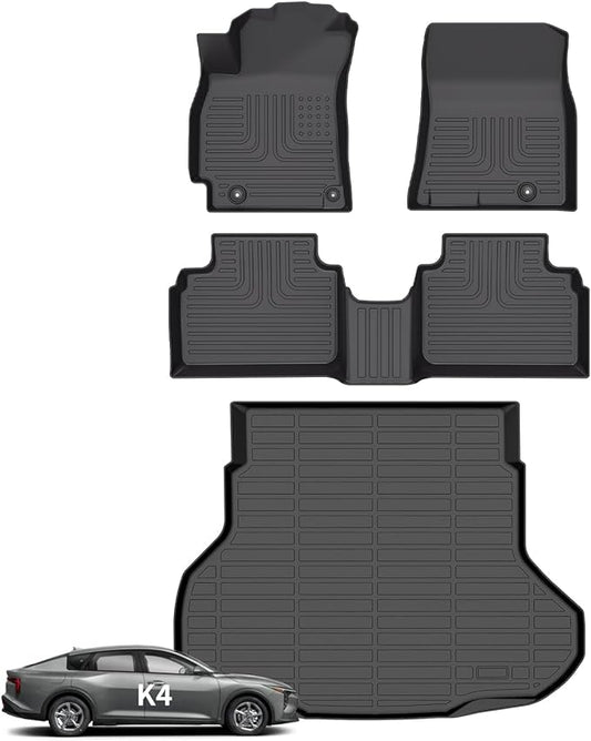 Wayhigh-for Kia K4 2025 All Weather Floor Mats and Cargo Liner Set TPE Car Mats Heavy Duty Rubber Floor Liners for K4 Accessories
