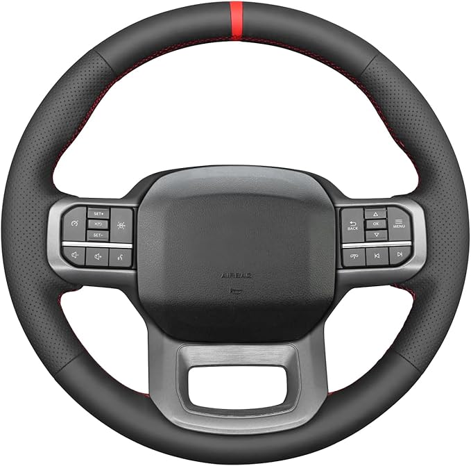 MEWANT DIY Black Genuine Leather Steering Wheel Cover Wrap for Ford F150 Lightning F350 F450 Expedition 2022-2024