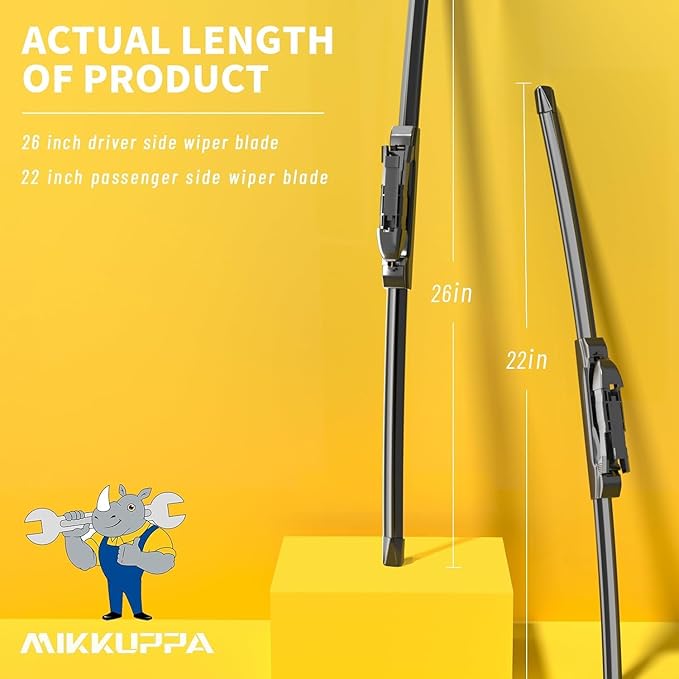 MIKKUPPA 26"+22" Front Wiper Blades, Replacement for 2011-2023 Ford Explorer All Season Windshield Wiper Blades Pinch Tab, Pack of 2