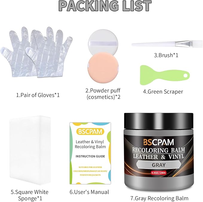 Gray Leather Recoloring Balm,Leather Couch Scratch/Stain Remover,Leather Repair kit for Vinyl Furniture and Car Interior,Leather Dye Paint for Scratched and Faded Leather Couches