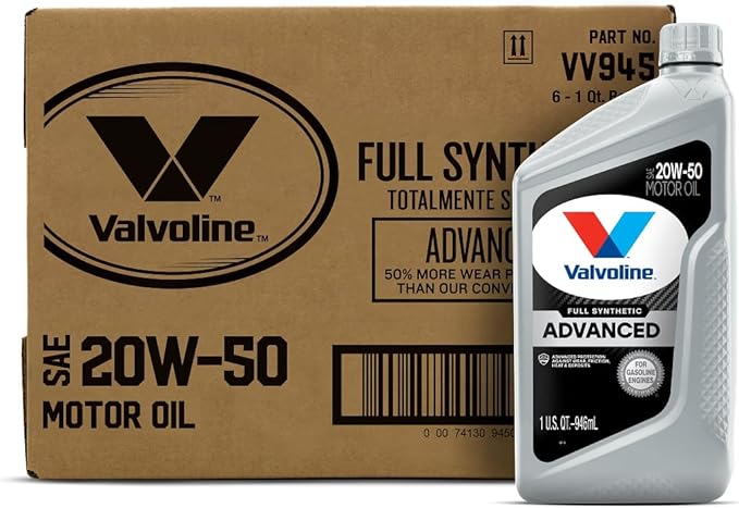 Valvoline Advanced Full Synthetic SAE 20W-50 Motor Oil 1 QT, Case of 6