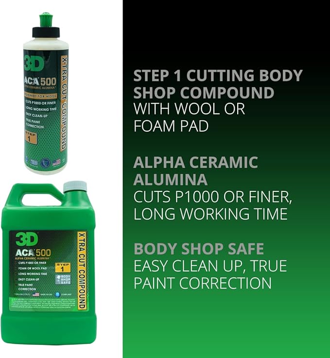 3D ACA 500 Cutting Compound – Step 1 Extra-Cut for Deep Paint Correction | Cuts P100 Grit or Finer | Body Shop Safe, Low Dust, Pro Detailer Formula | Made in USA - 1 Gallon