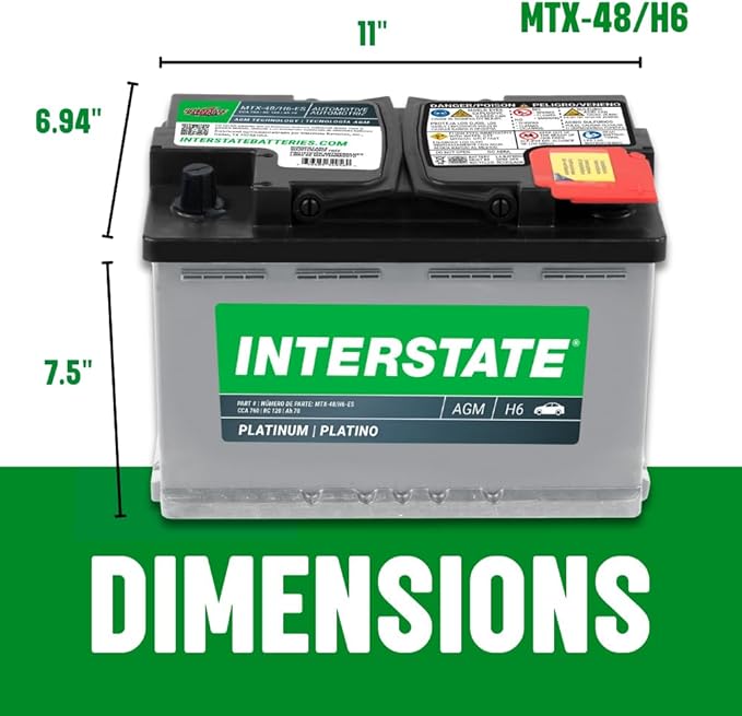 Interstate Batteries Automotive Battery 12V 70Ah (Group Size H6, 48) 760CCA SLI AGM Automobile Replacement Battery for Cars, SUVs, Sedans, Trucks (MTX-48/H6)