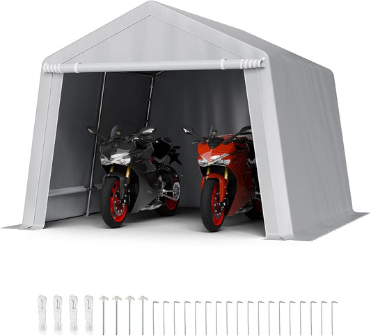 VEVOR Outdoor Storage Shed, 10 x 10 ft Portable Storage Tent with Roll-up Door & Vents, Waterproof Canopy Shed Shelter, Heavy Duty Frame, Patio Garage Carport for Motorcycle, Lawn Mower, Bike, Grey