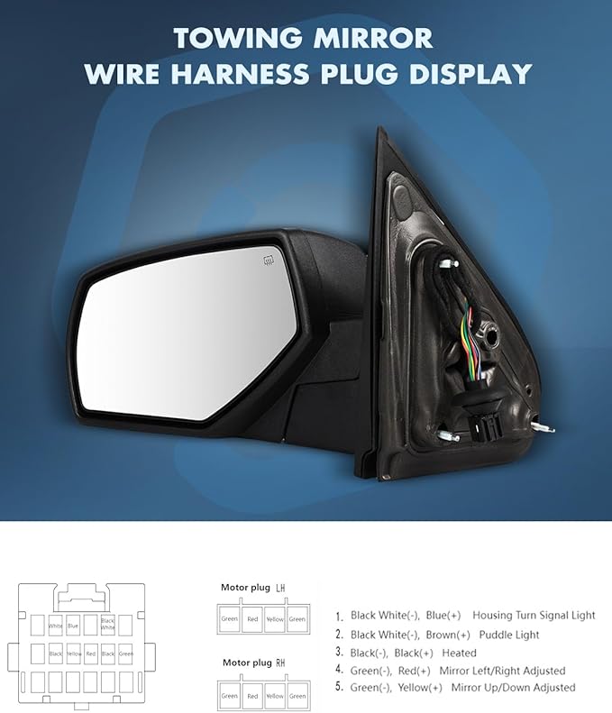 ECCPP Towing Mirrors Fit For 2014-2018 For Chevrolet Silverado 2014-2018 For GMC Sierra With Left Right Side With Power Heated Turn Signal Light on cover Clearance lamp Black Texture Tow Mirrors