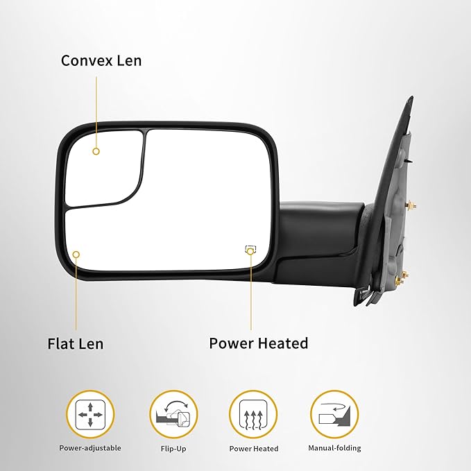 DWVO Towing Mirror fit 05-15 Tacoma with Power Heated Flip-up Towing Mirrors Manual-Folding Pair Left+Right Set