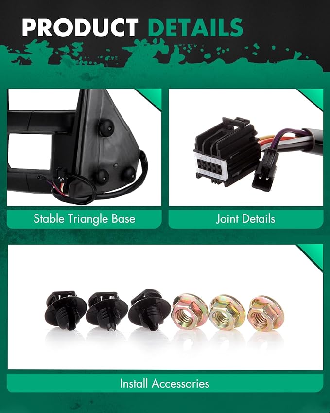 SCITOO Tow Mirrors Compatible with for 2007-2014 For Chevy Silverado For GMC Sierra(07 for New Body) Pickup Truck Power Adjusted Heated LED Turn Signal Width Light Black Towing Mirrors LH RH