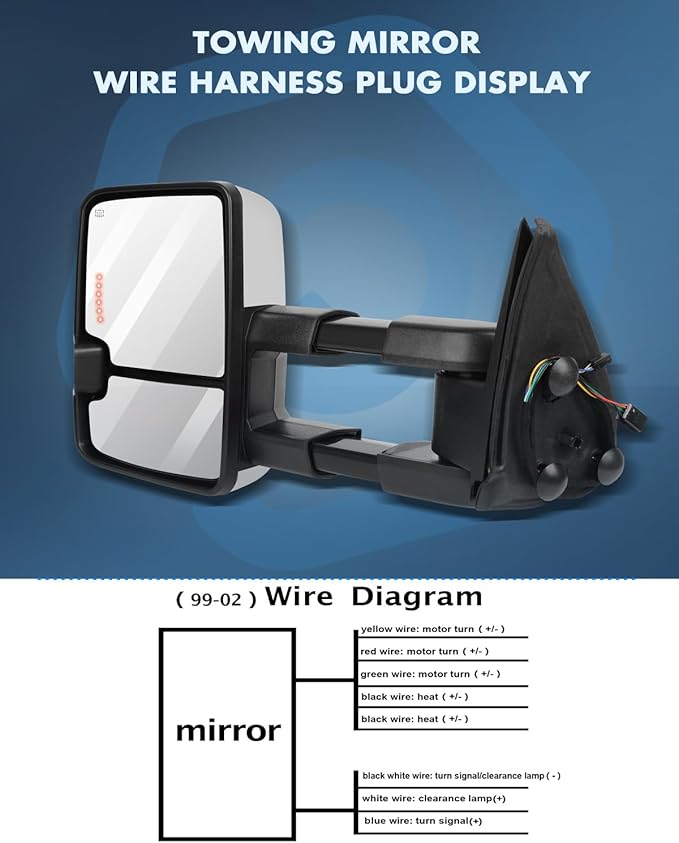 ECCPP Towing Mirrors For 1999-2002 For Chevy Silverado Sierra Power Heated Chrome Towing Mirrors Led Signal Light Pair Set