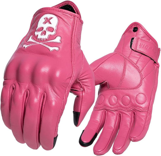 Goatskin Leather Motorcycle Motorbike Powersports Racing Gloves Reflective Skull Touchscreen for Men and Women Model