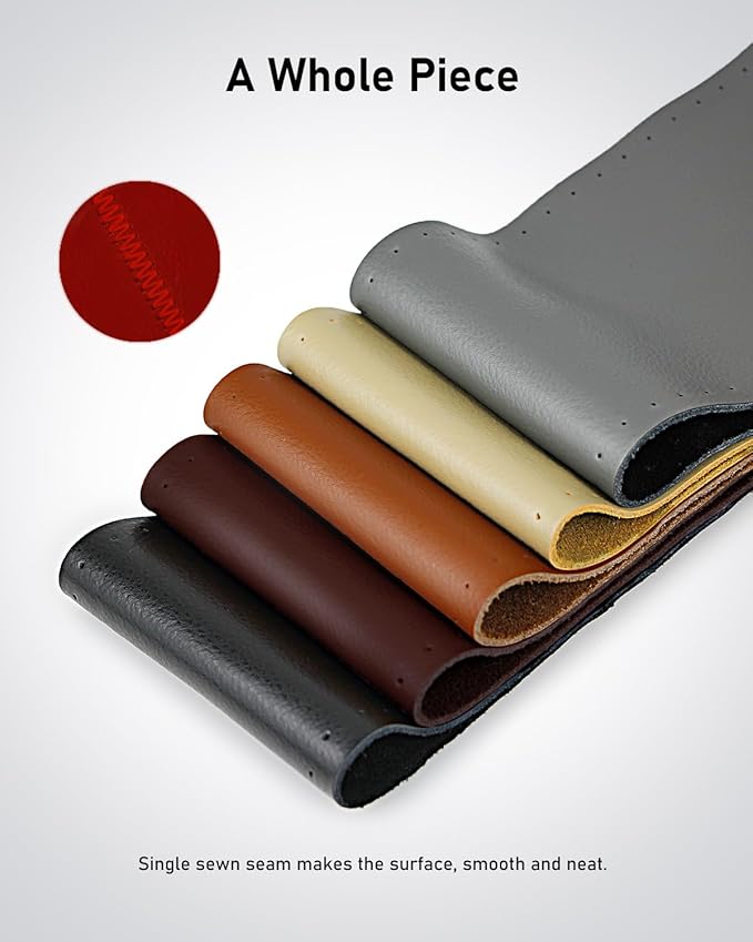 BELINOUS Leather Steering Wheel Cover Lace Up, Stitch On Wrap, Universal Fit 13-20 inch Car Truck SUV Pickup Boat, A Whole Piece of Cowhide, DIY Stitch w/Needle Thread (Size M2, Red)