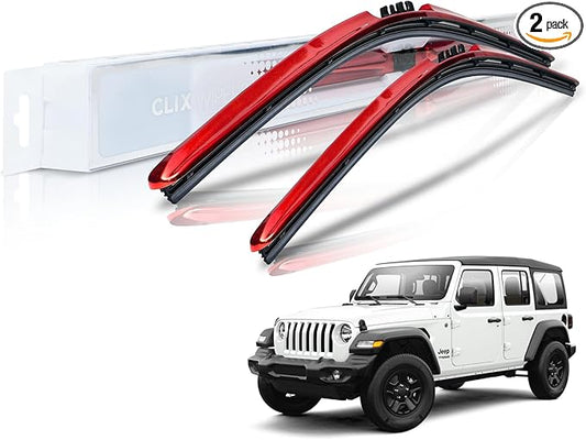 Clix Wipers - Jeep Wrangler & Gladiator (16"/16") Red Chrome Windshield Wiper Blades (All Wrangler & Gladiator Models), All-Weather Replacement Wipers-Set of 2, Includes Quick Clips (1997-2025)