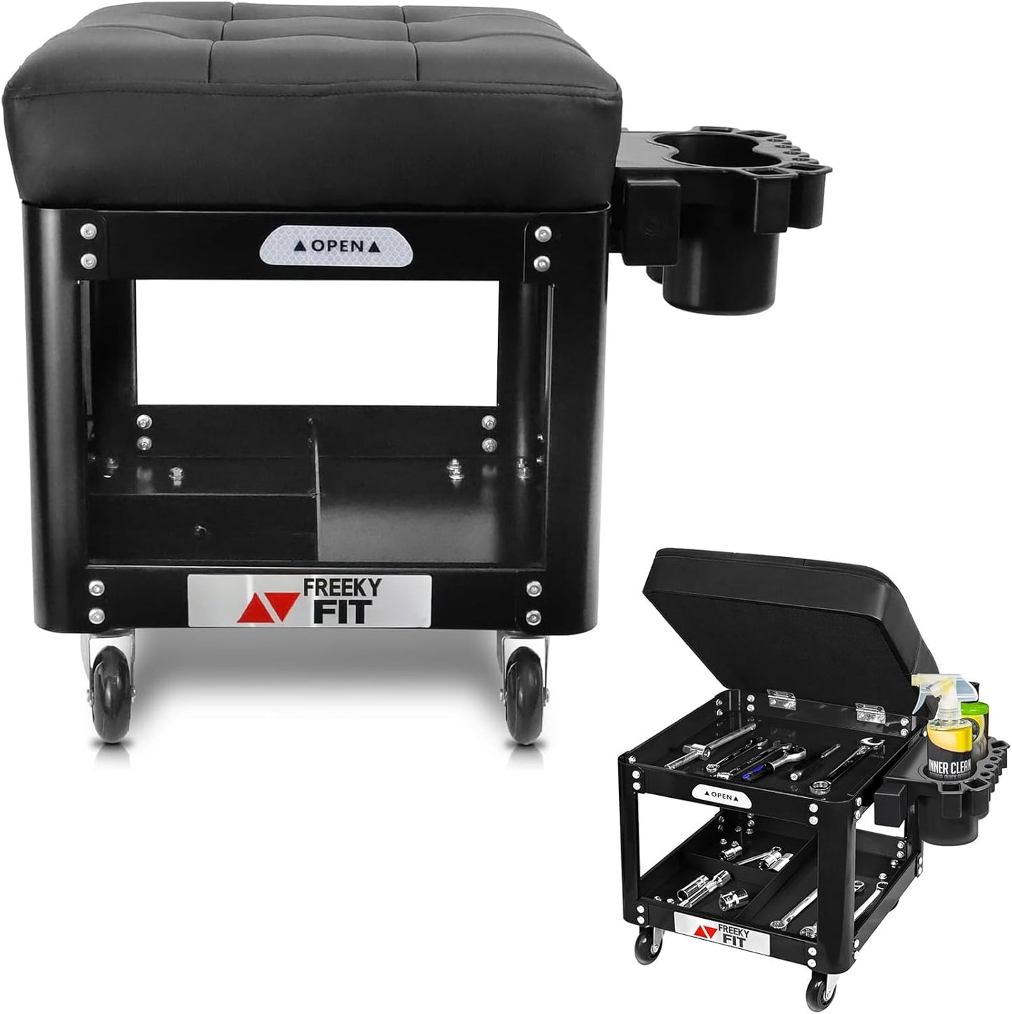 Rolling Creeper Garage Shop Seat for Men, Padded Mechanics Stool with Tool Tray Storage for Garage, Rolling Workshop Stool with Wheels, Auto Creeper Seat, 330 LBS Capacity, Heavy Duty, Black