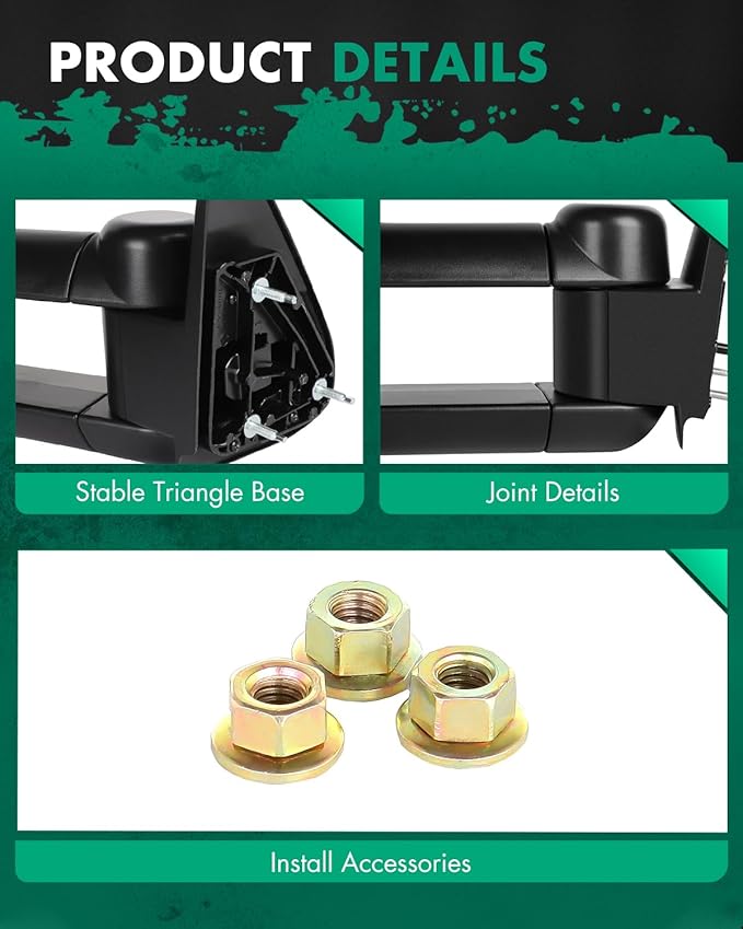 SCITOO Compatible with Towing Mirrors fit for 1999-2002 for Chevy for GMC for Silverado for Sierra 1500 2500 2000-2002 for Suburban 1500 2500 Power Heated Telescoping Tow Mirrors Pair Set