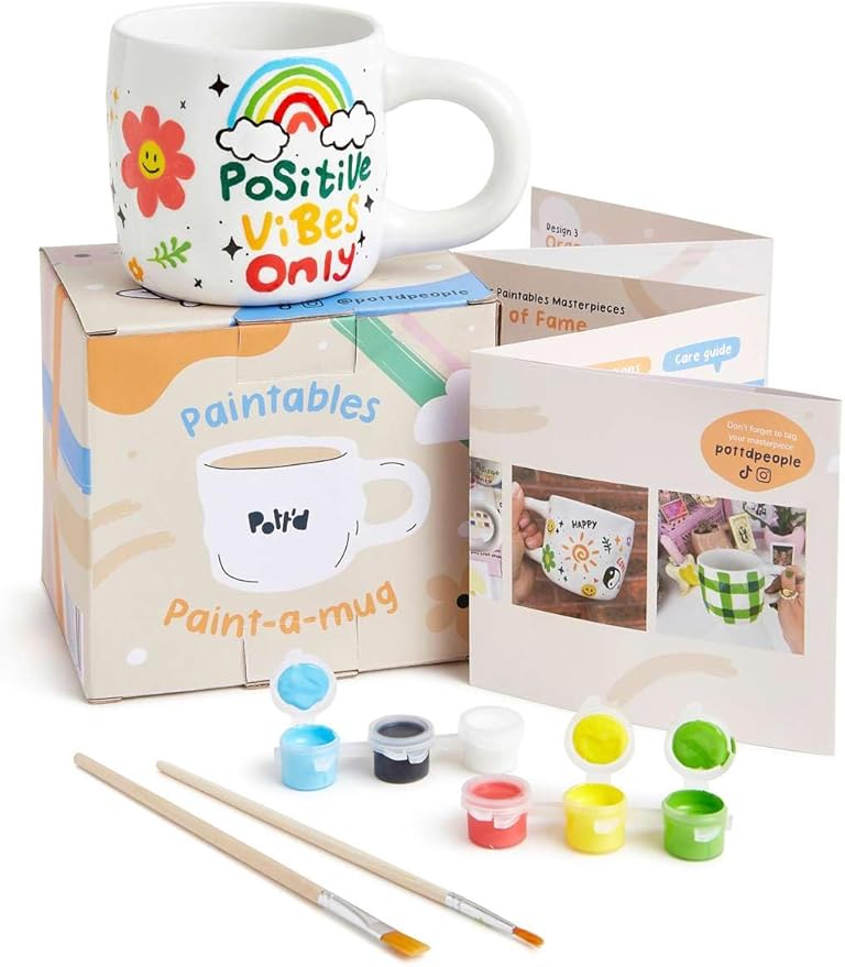Pott'd Paintables Paint Your Own Mug Kit - DIY Mug Painting Kit for Adults. Ceramic Painting Kit for Adults Includes Mugs, Paints, Brushes and Painting Inspiration Guide