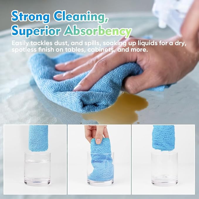 HOMEXCEL Microfiber Cleaning Cloth 20 Pack 11.5 x 11.5 inch Microfiber Towels for Cars Ultra Absorbent Car Washing Cloth Lint Free Streak Free Cleaning Rags for Car, Kitchen Window Blue