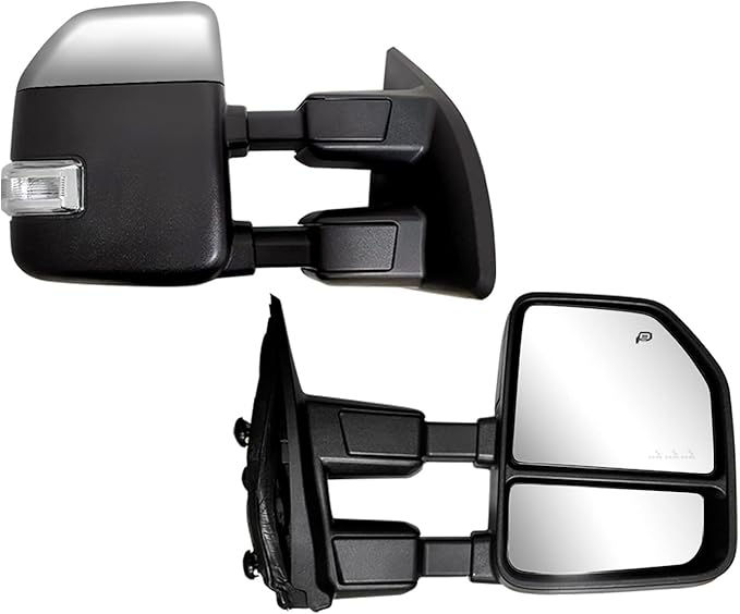 Towing Mirrors compatible for 1999-2016 Ford F250 F350 F450 F550 Super Duty Truck Side Mirrors with Turn Signal Light Power Heated Manual telescoping folding Chrome cap Pair