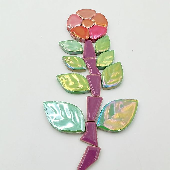 1.1LB Random Iridescent Leaves Ceramics Mosaic Tiles, Making Creative 3 Size Ceramic Mosaic Pieces for DIY Craft,Flowerpots, Vases, Cups, Garden Decor Mosaic Making Supplies (Purple)
