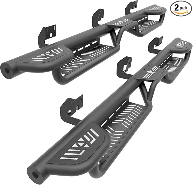 Three Raised Steps Crew Cab Running Boards Compatible for 2009-2014 Ford F150 F-150 SuperCrew Cab Super Duty Side Steps, Rail Nerf Bar Rock Sliders Two Stairs Design Side (4 Full Size Doors)