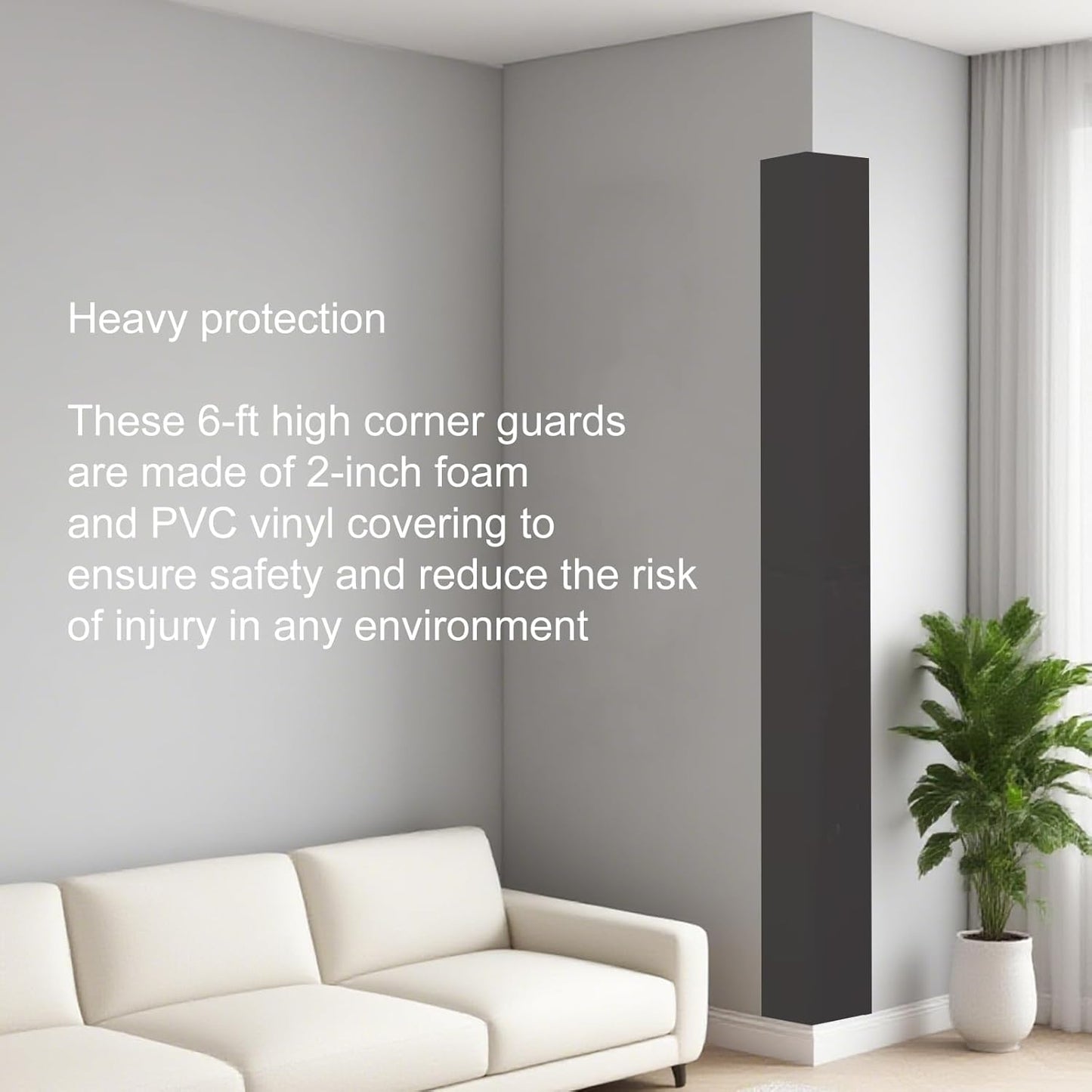 2pcs 6ft Tall Wall Corner Guards Protectors, Heavy Duty 2" Thick Padding, Waterproof Garage Wall Protector for Baby Playrooms, Schools, Gym, Porch