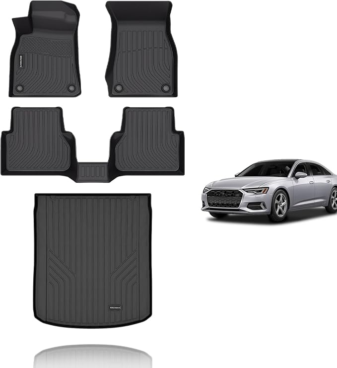 KELCSEECS Floor Mats & Cargo Liner Custom for Audi A6 (Not for A6 Allroad Models) 2019-2024 2025,All Weather Protection TPE Floor Liners Front Row and Second Row Full Set Accessories Black