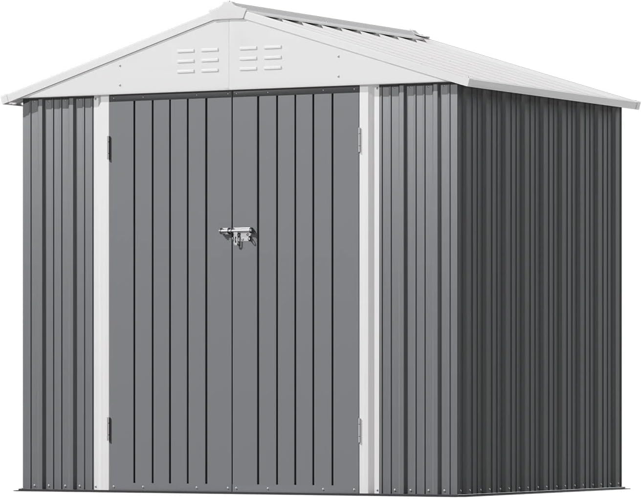 Greesum 8×6FT Outdoor Storage Shed, Metal Patio Storaged Sheds with Lockable Doors, Sheds & Outdoor Storage for Bike, Backyard, Pool and Garden, Gray