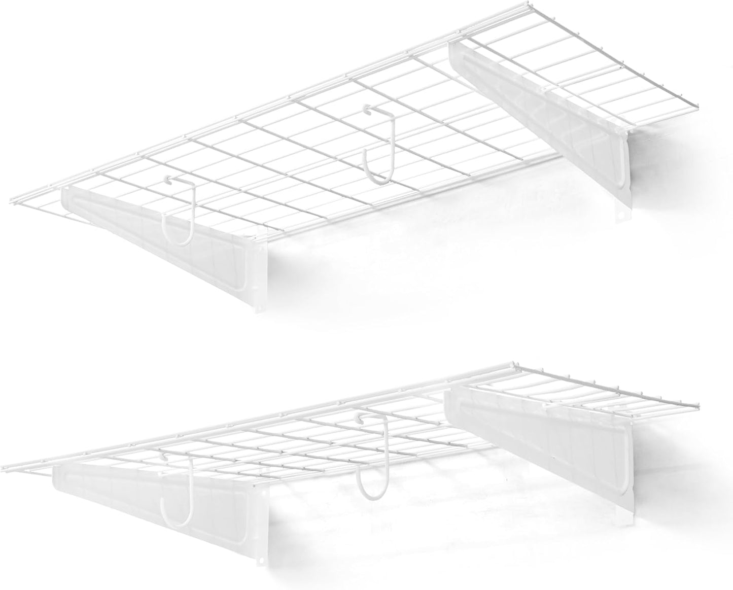 CAPHAUS 2-Pack Garage Shelving Wall Mounted 36x18 Inch, Heavy Duty Metal Wall Shelves with 4 Bike Hooks, 500lbs Capacity Storage Rack for Garage Organization System, White