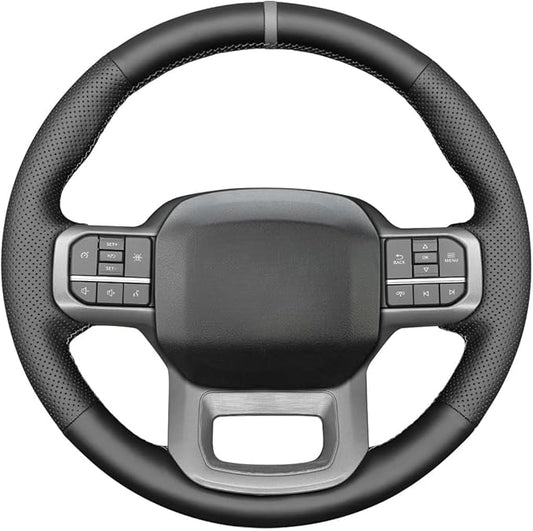 MEWANT DIY Hand Sew on Black Artificial Leather Steering Wheel Wrap for Ford F-150 2021-2023 / F-150 Lightning 2022-2023