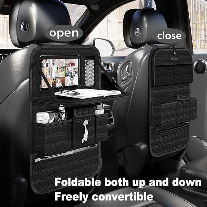 GMQ Backseat Car Organizer, Car Back Seat Organizers with Tray,Multifunctional Car Seat Back Organizer with Foldable Tablet Holder (Black, 2 PCS)